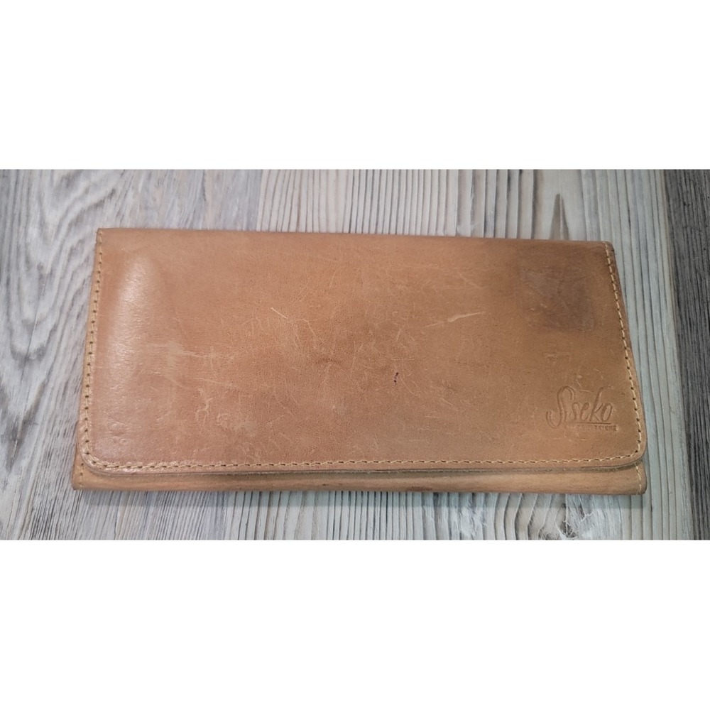 Vintage Sseko Leather wallet triple fold snap shut holds cards checkbook cash